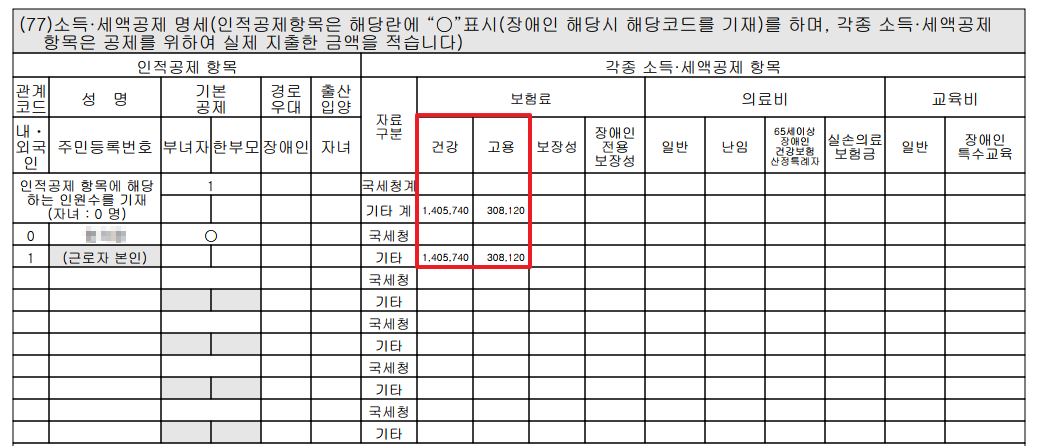 원천징수영수증 보험료 납부내역