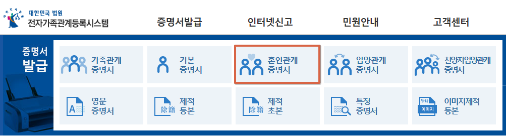 혼인관계증명서 발급